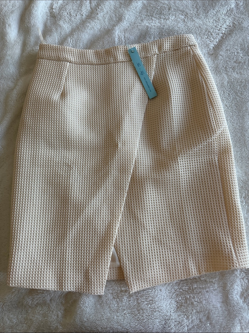 She + Sky Cream Textured Wrap Skirt with Waffle Weave